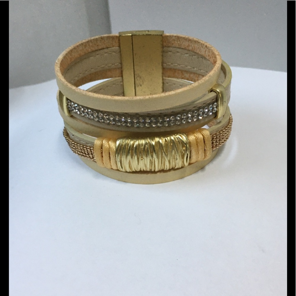 Five Strap Leather Bracelet with Magnetic Clasp